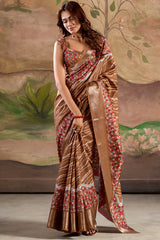 Clay Brown Printed Dola Silk Saree