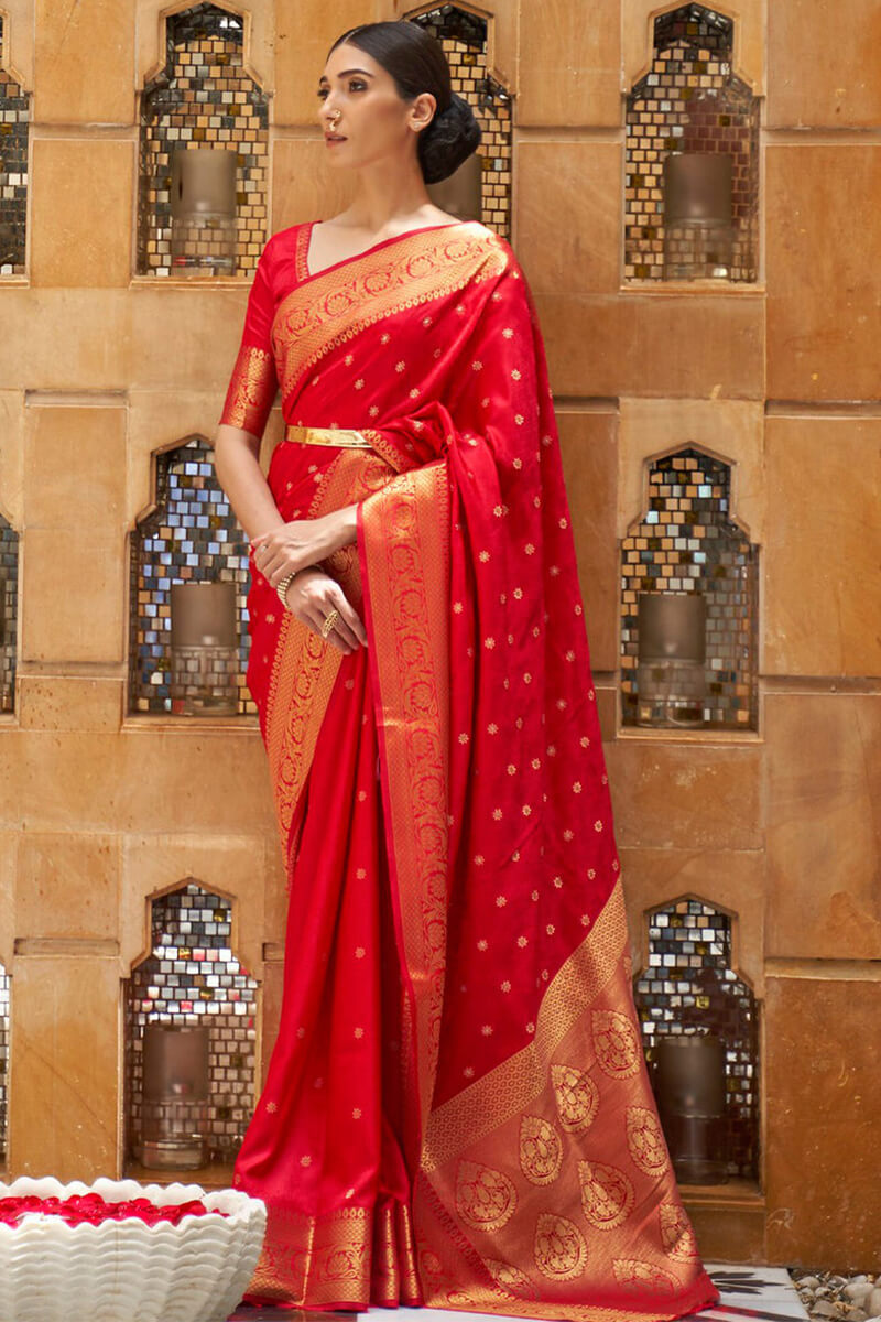 Corsa Red Kanjivaram Silk Saree