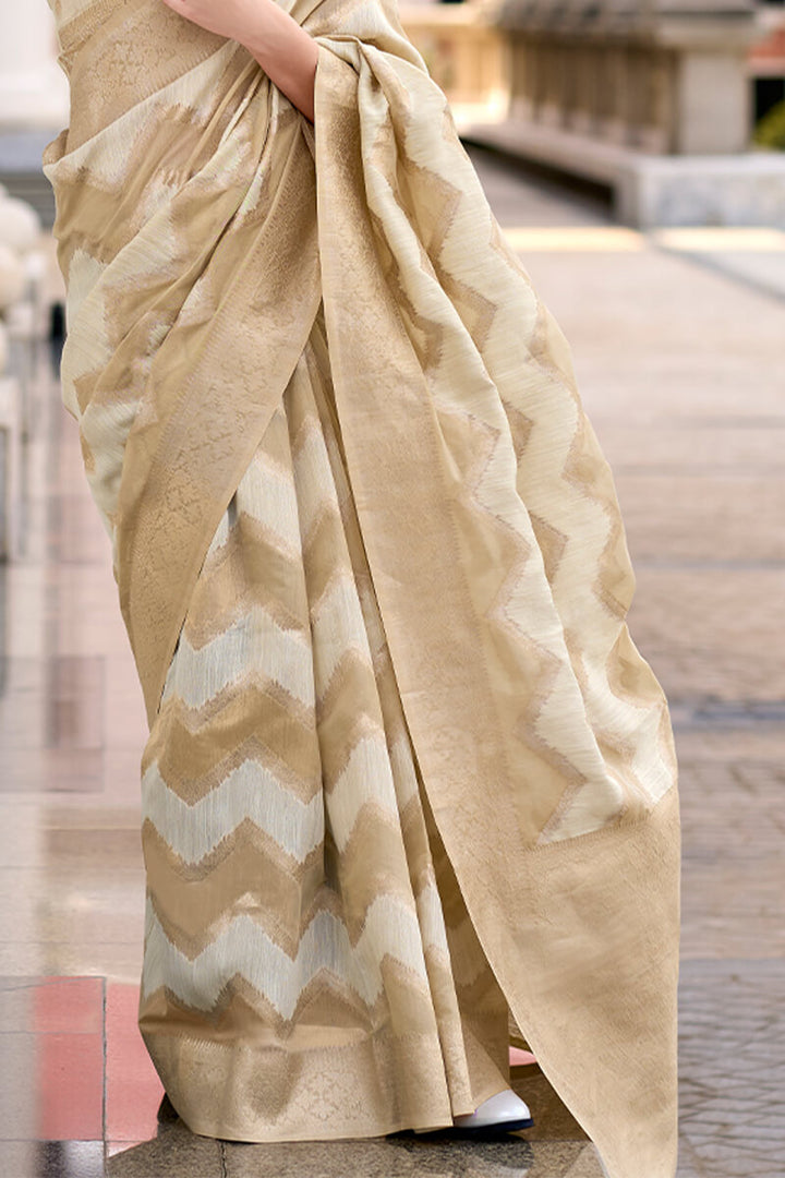 Cream Beige Linen Cotton silk Saree