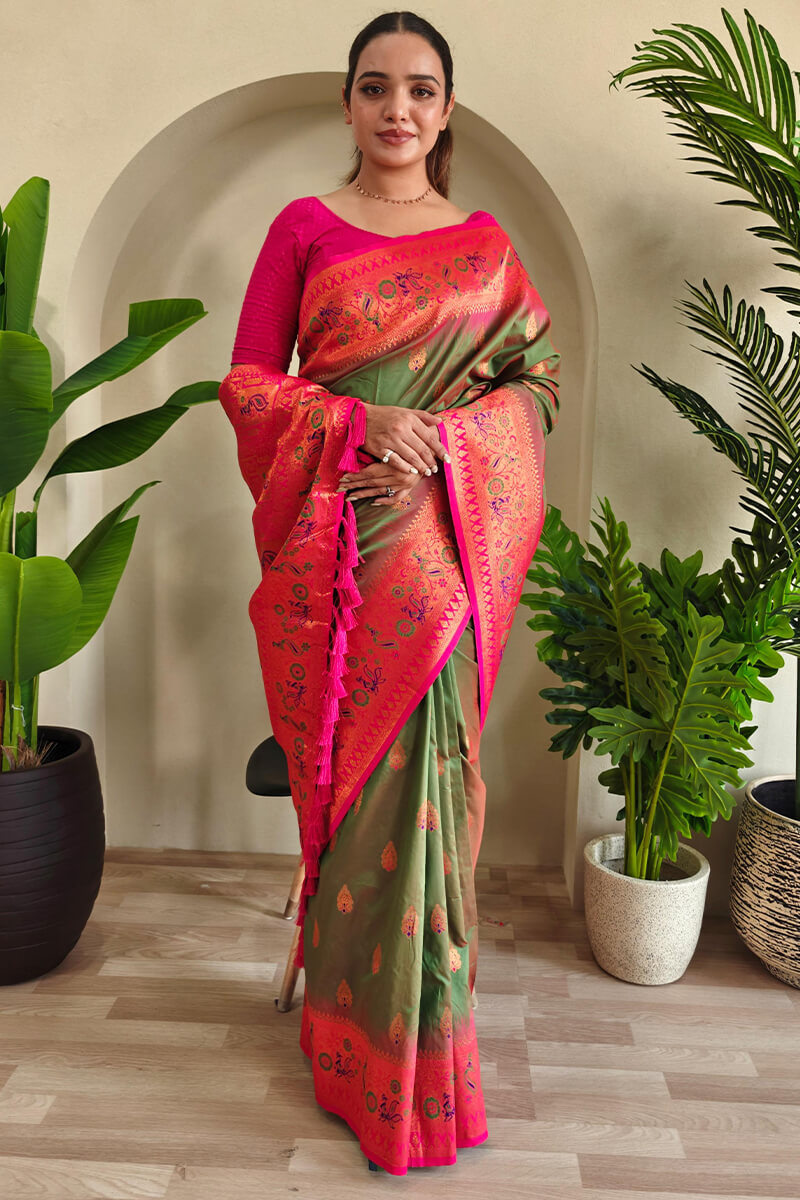 Dallas Green Zari Woven Banarasi Silk Saree