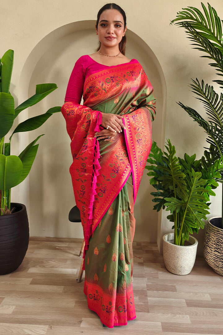 Dallas Green Zari Woven Banarasi Silk Saree