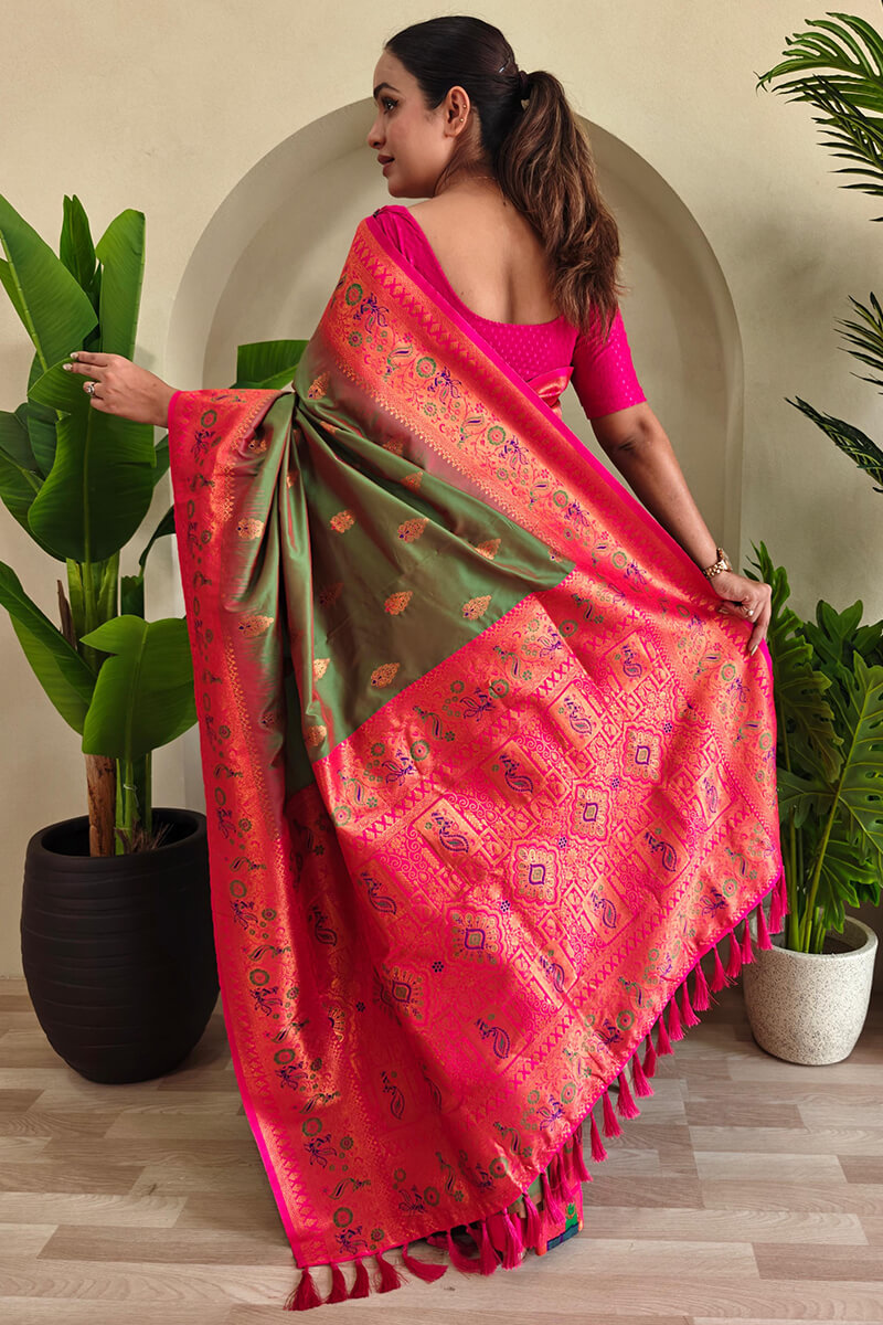 Dallas Green Zari Woven Banarasi Silk Saree