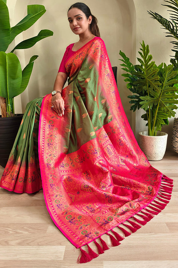 Dallas Green Zari Woven Banarasi Silk Saree