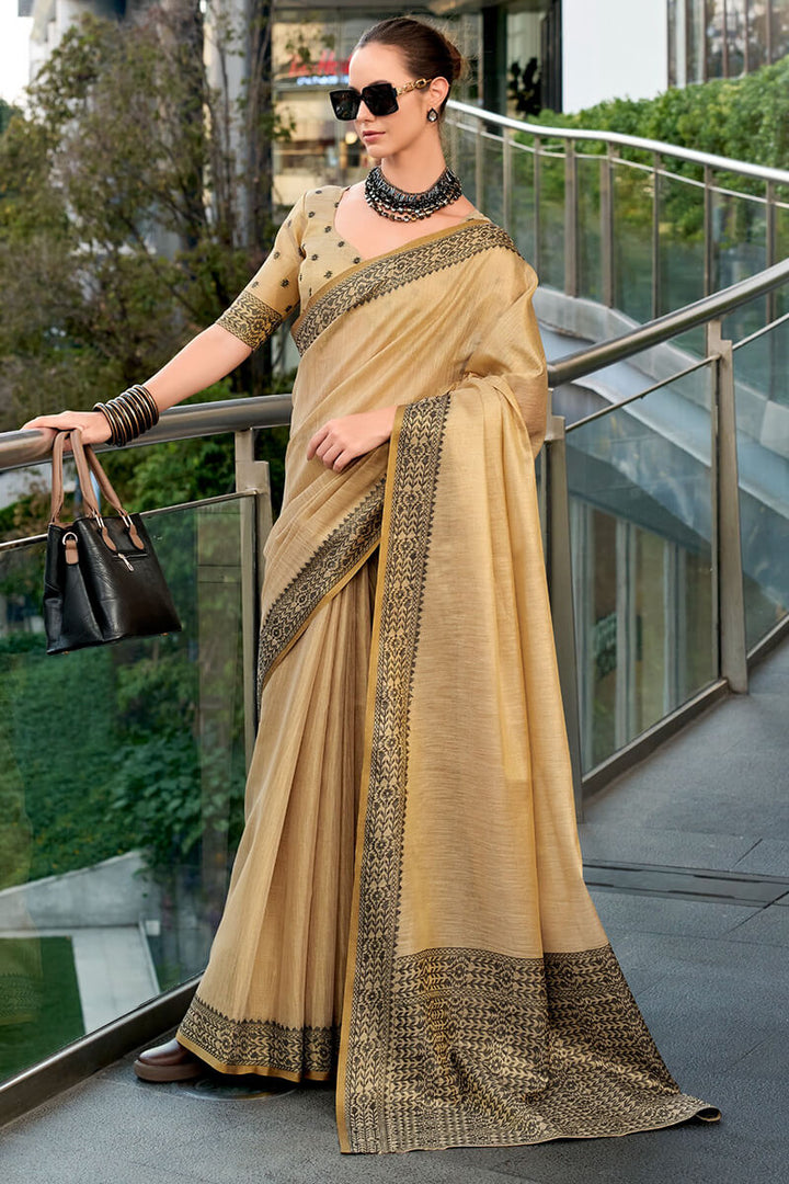 Dark Beige Linen Tissue Silk Saree