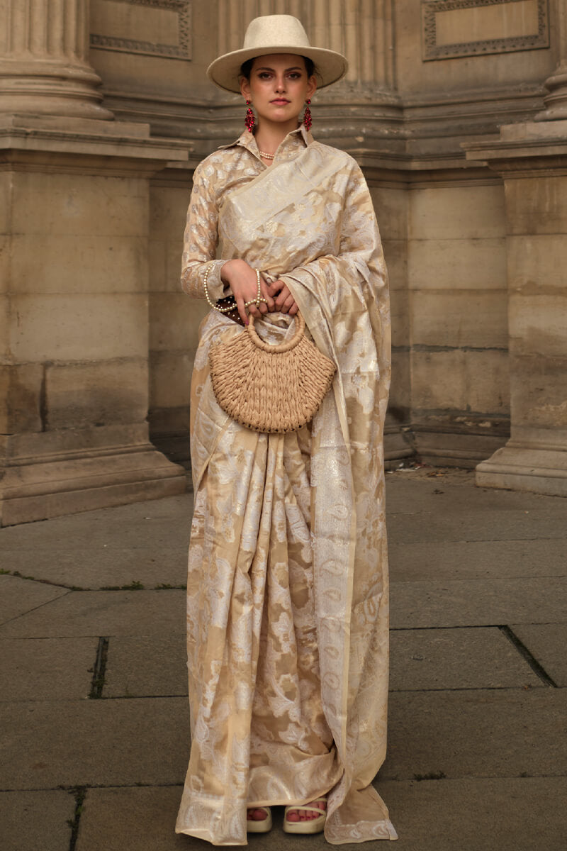 Beige Lucknowi Chikankari Saree