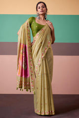 Dark Beige Munga Cotton Silk Saree