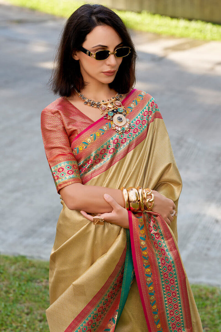 Dark Beige Paithani Tissue Silk Saree