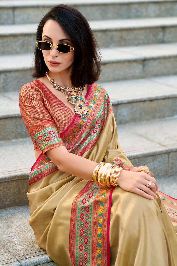 Dark Beige Paithani Tissue Silk Saree