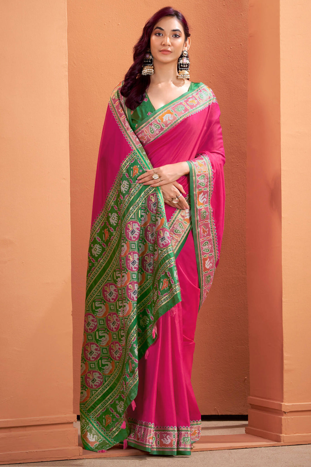 Dark Hot Pink Patola Silk Saree