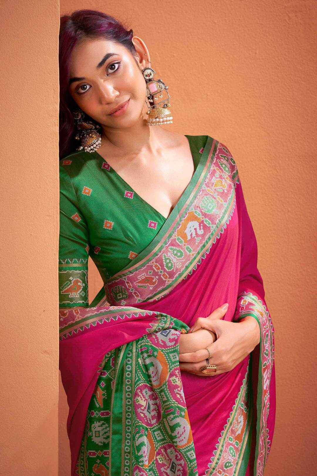 Dark Hot Pink Patola Silk Saree