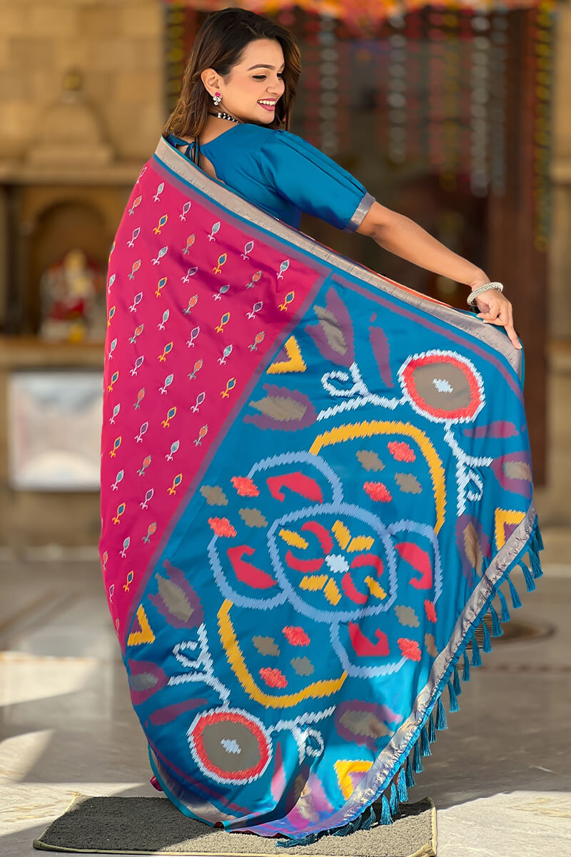Dark Magenta Ikkat Weaving Soft Silk Saree