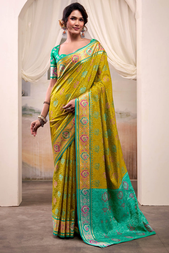 Dark Mustard Zari Woven Patola Silk Saree