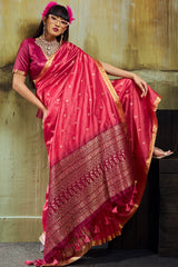 Dark Pink Banarasi Handloom silk saree