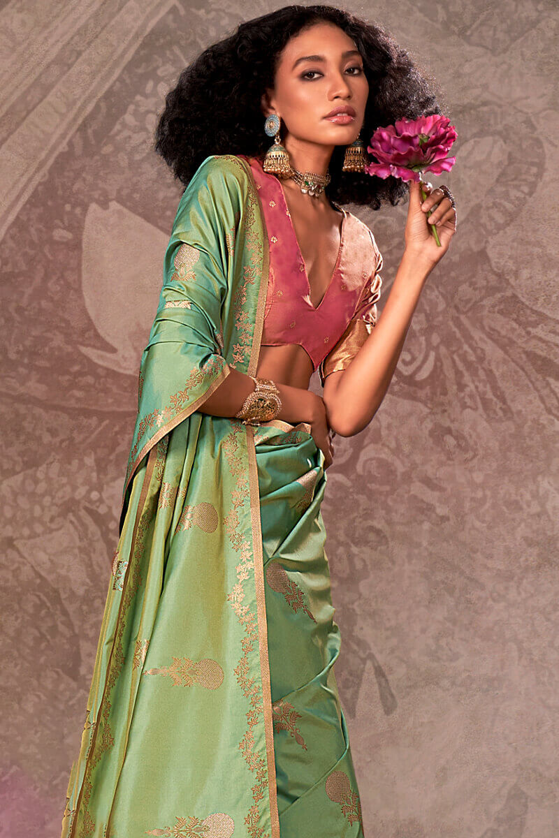 Dark Sea Green Banarasi Two Tone Silk Saree