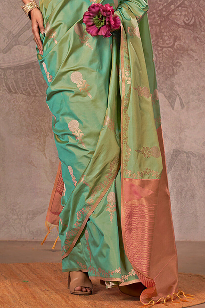 Dark Sea Green Banarasi Two Tone Silk Saree
