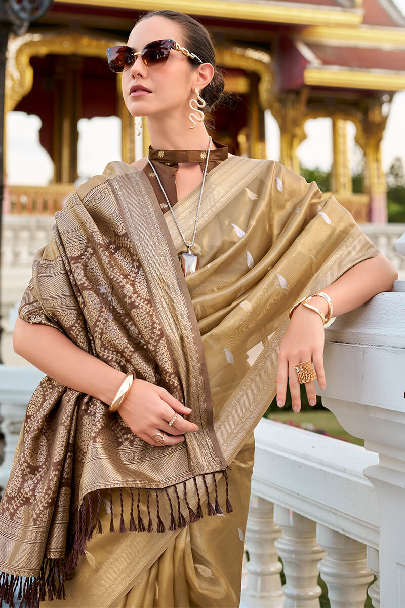 Desert Brown Tissue Silk Saree