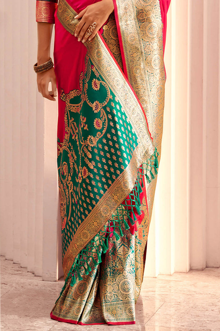 Dogwood Rose Pink Zari Woven Soft Banarasi Silk Saree
