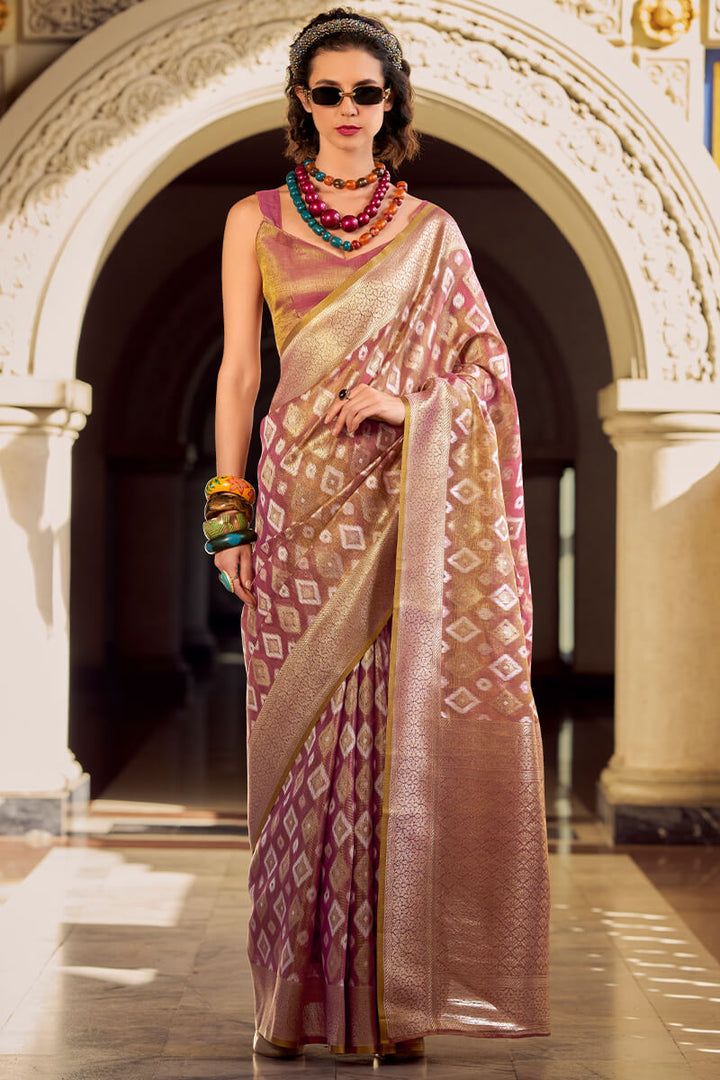 Dull Pink Tissue Silk Saree
