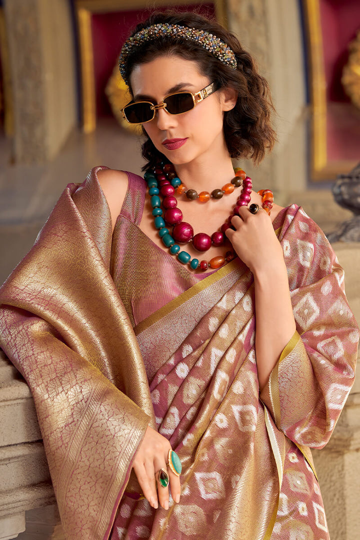 Dull Pink Tissue Silk Saree