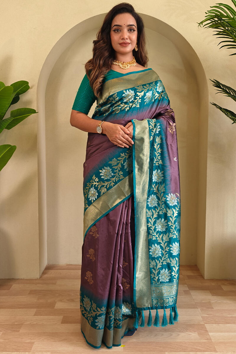 Dusty Lavender Banarasi Silk Saree with Designer Chaap Border