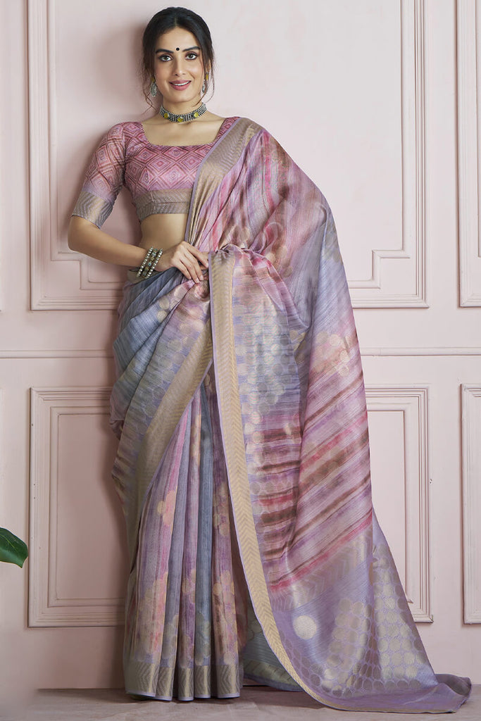 Dusty Lavender Digital Printed Khadi Silk Saree