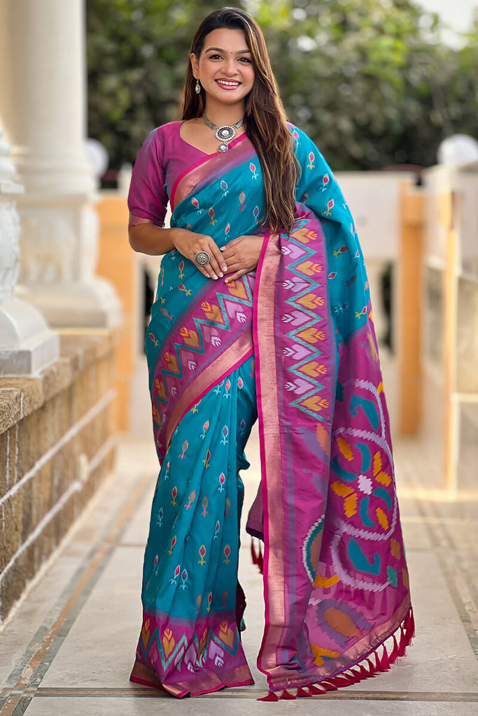 Eastern Blue Ikkat Weaving Soft Silk Saree