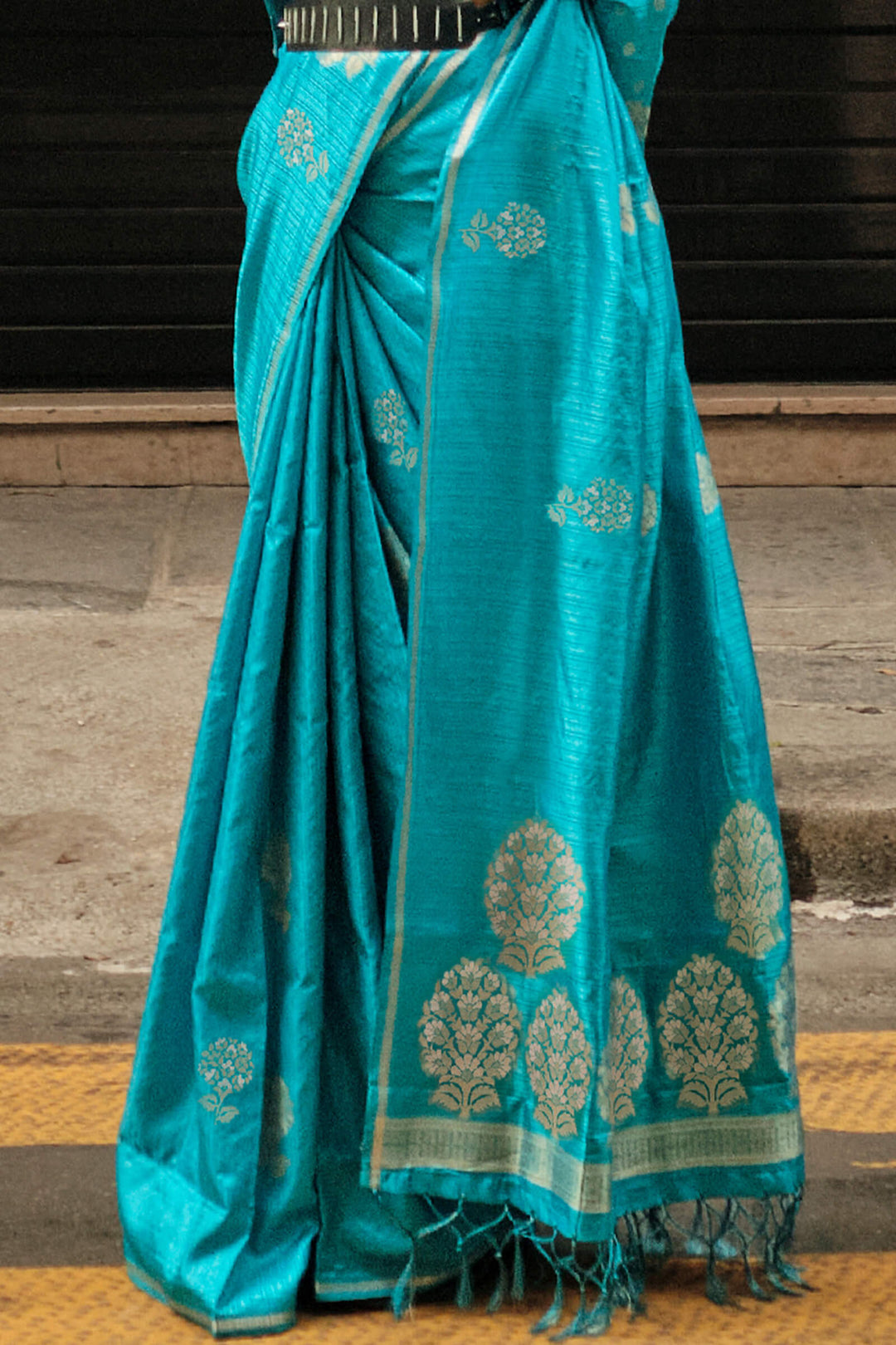 Eastern Blue Zari Line Banarasi Satin Silk Saree