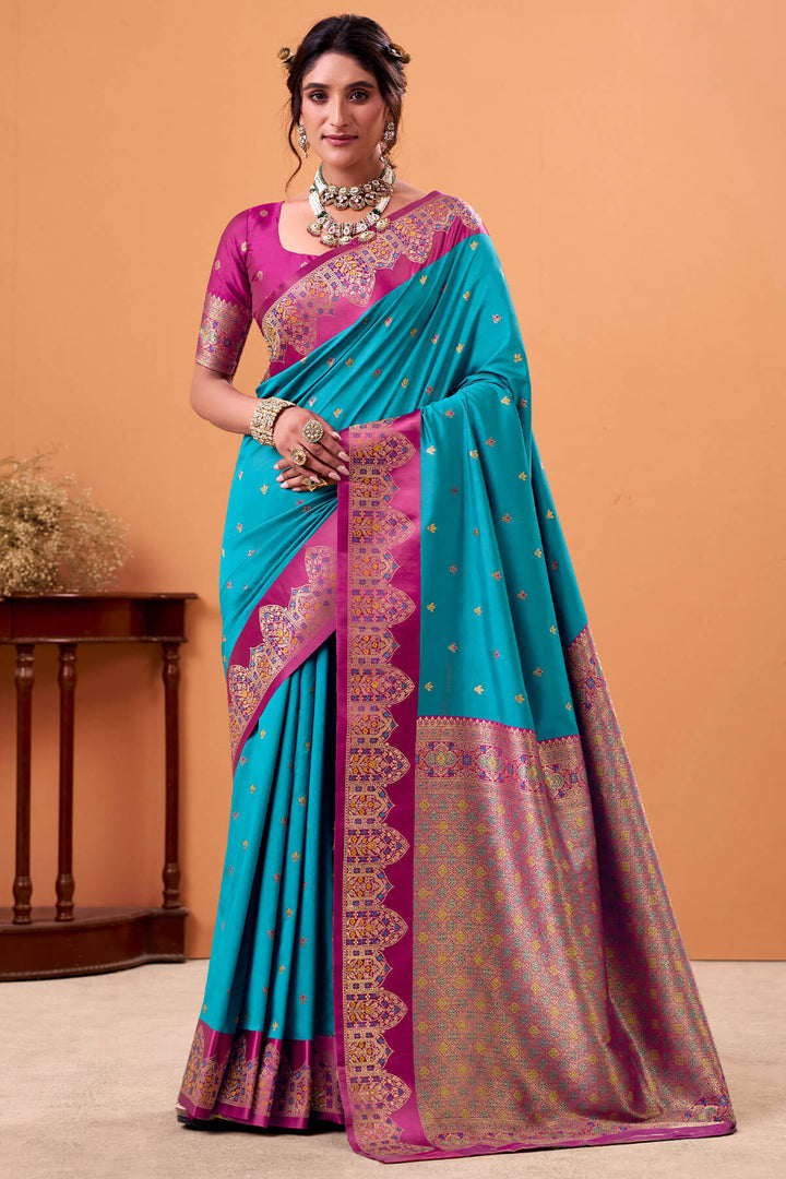 Eastern Blue Zari Woven Satin Silk Saree