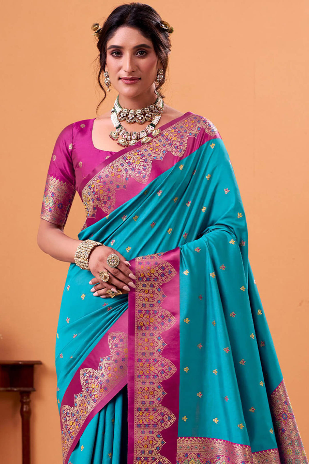 Eastern Blue Zari Woven Satin Silk Saree