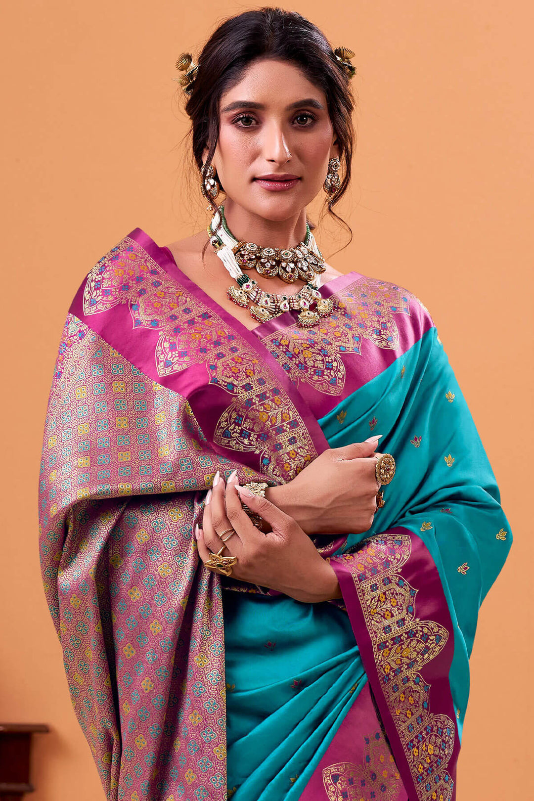 Eastern Blue Zari Woven Satin Silk Saree