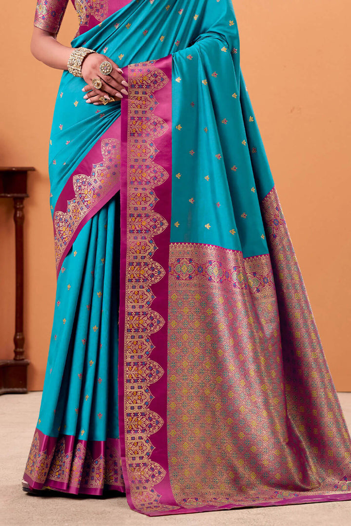 Eastern Blue Zari Woven Satin Silk Saree