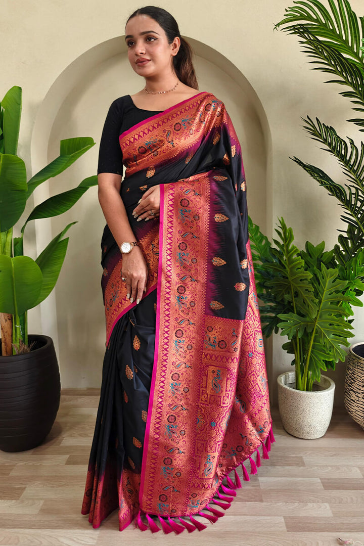 Eerie Black Zari Woven Banarasi Silk Saree