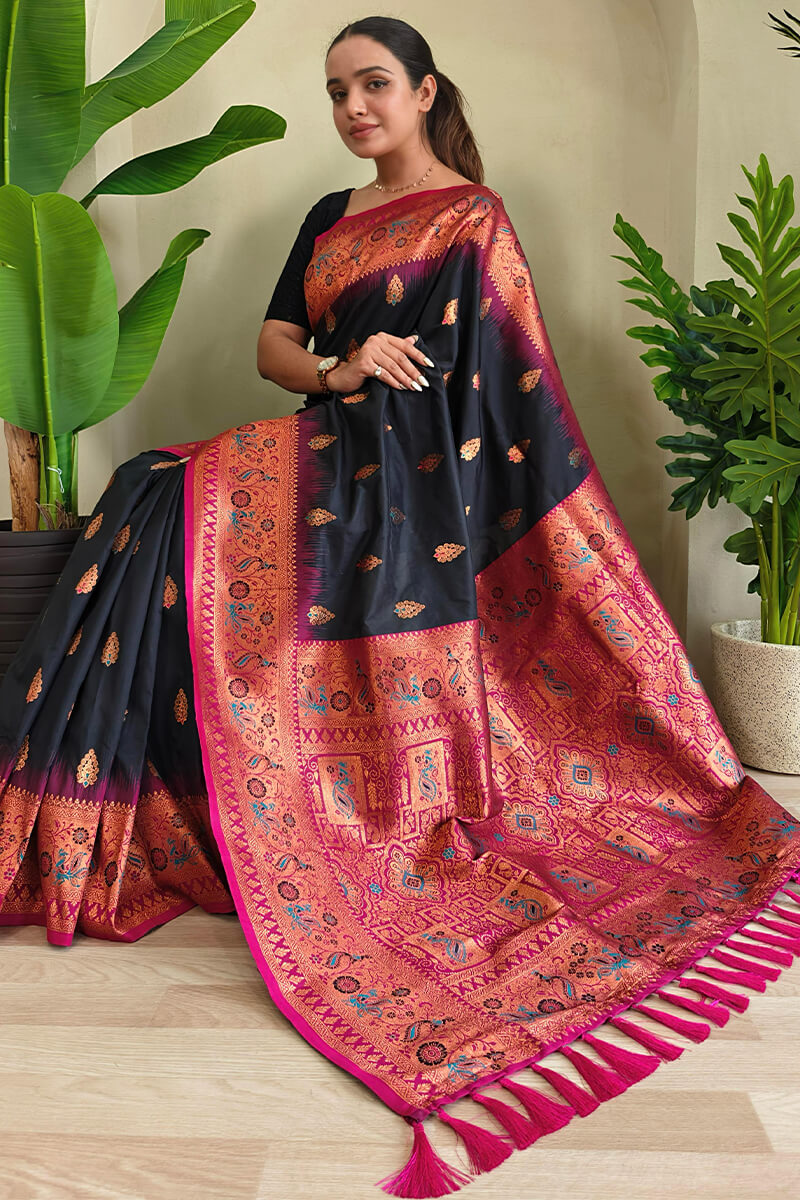Eerie Black Zari Woven Banarasi Silk Saree
