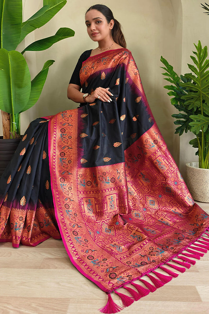 Eerie Black Zari Woven Banarasi Silk Saree
