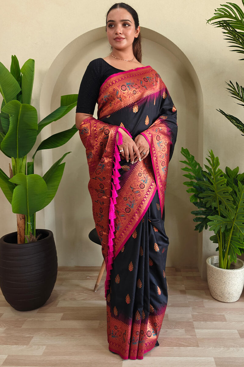 Eerie Black Zari Woven Banarasi Silk Saree