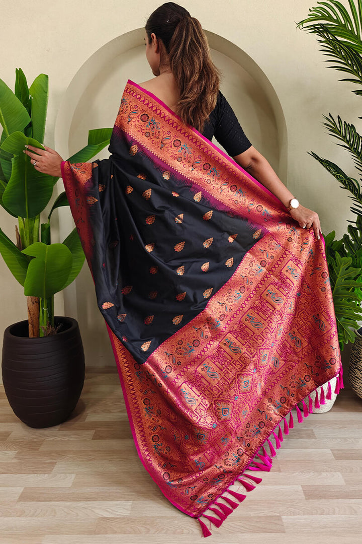 Eerie Black Zari Woven Banarasi Silk Saree