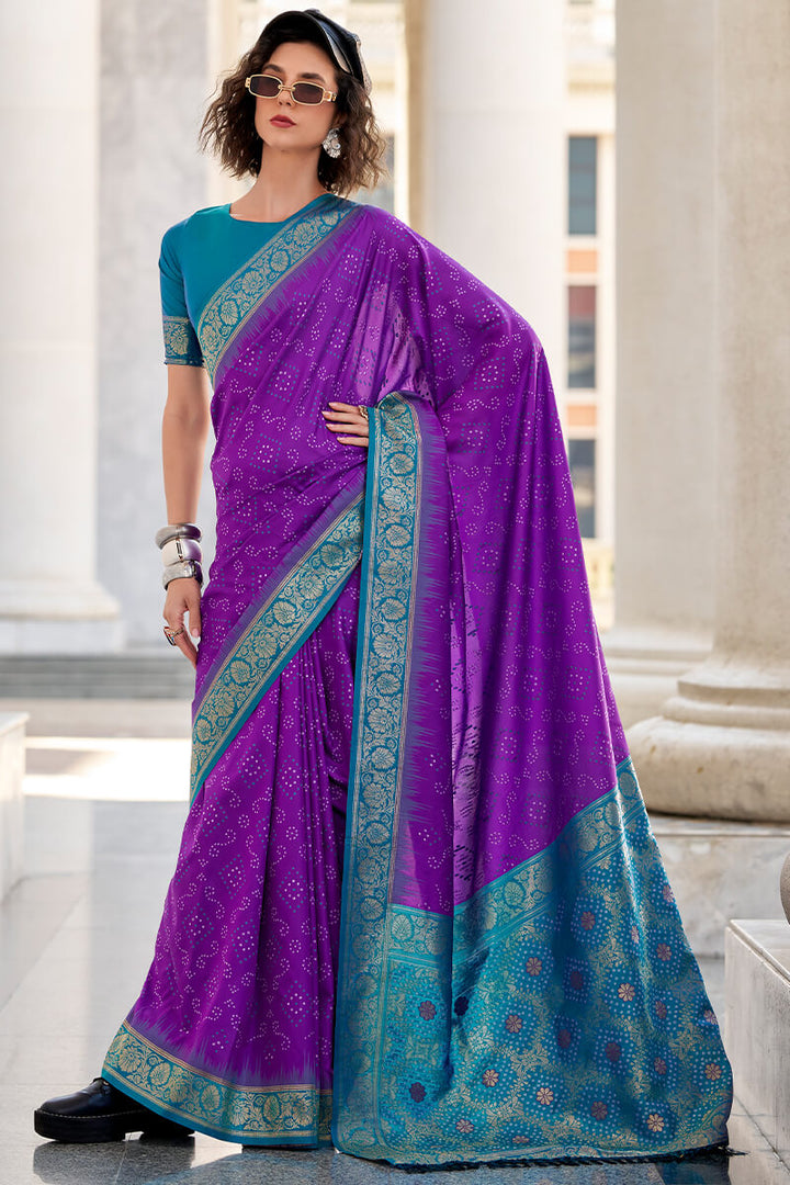 Eminence Purple Banarasi Soft Silk Saree