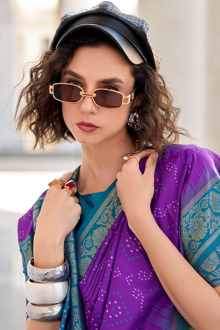 Eminence Purple Banarasi Soft Silk Saree