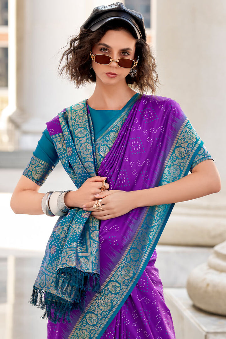 Eminence Purple Banarasi Soft Silk Saree
