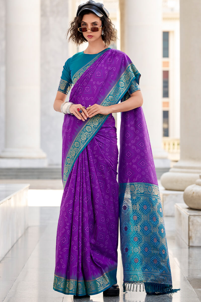 Eminence Purple Banarasi Soft Silk Saree