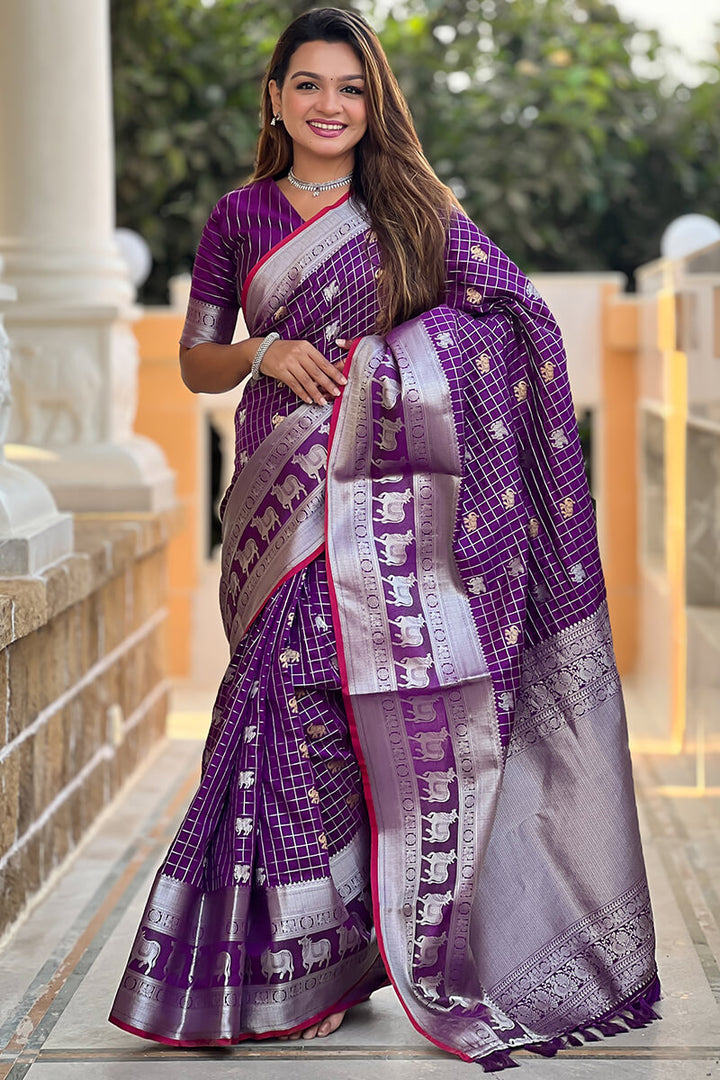 Eminence Purple Soft Banarasi Silk Saree