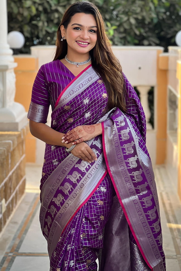 Eminence Purple Soft Banarasi Silk Saree