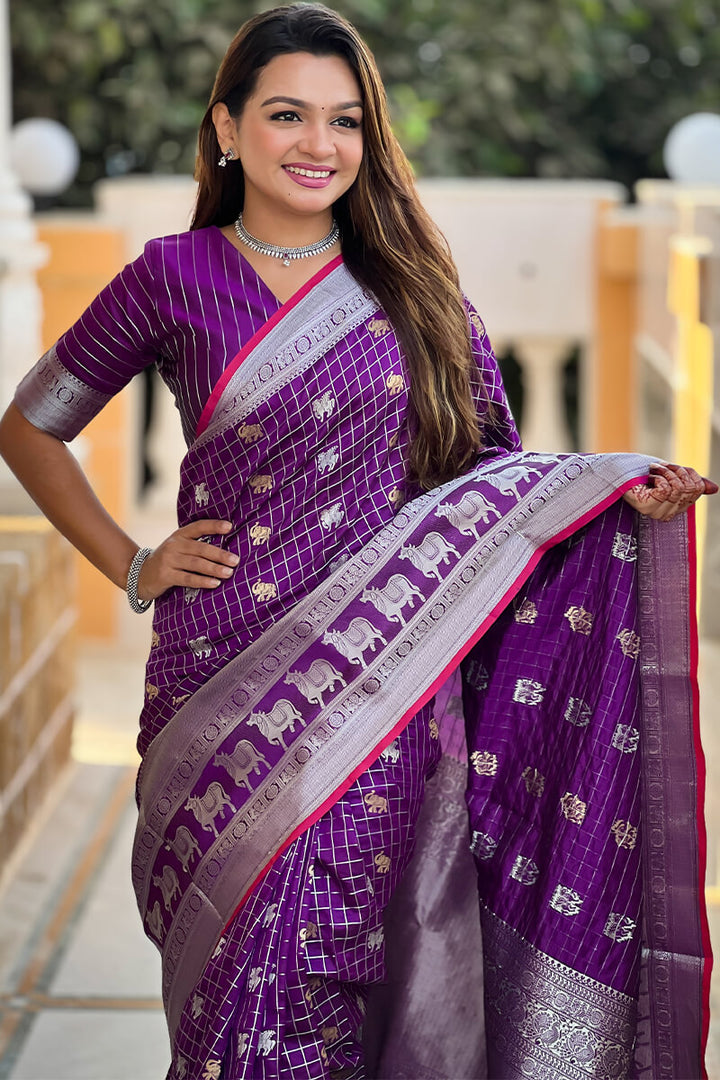 Eminence Purple Soft Banarasi Silk Saree