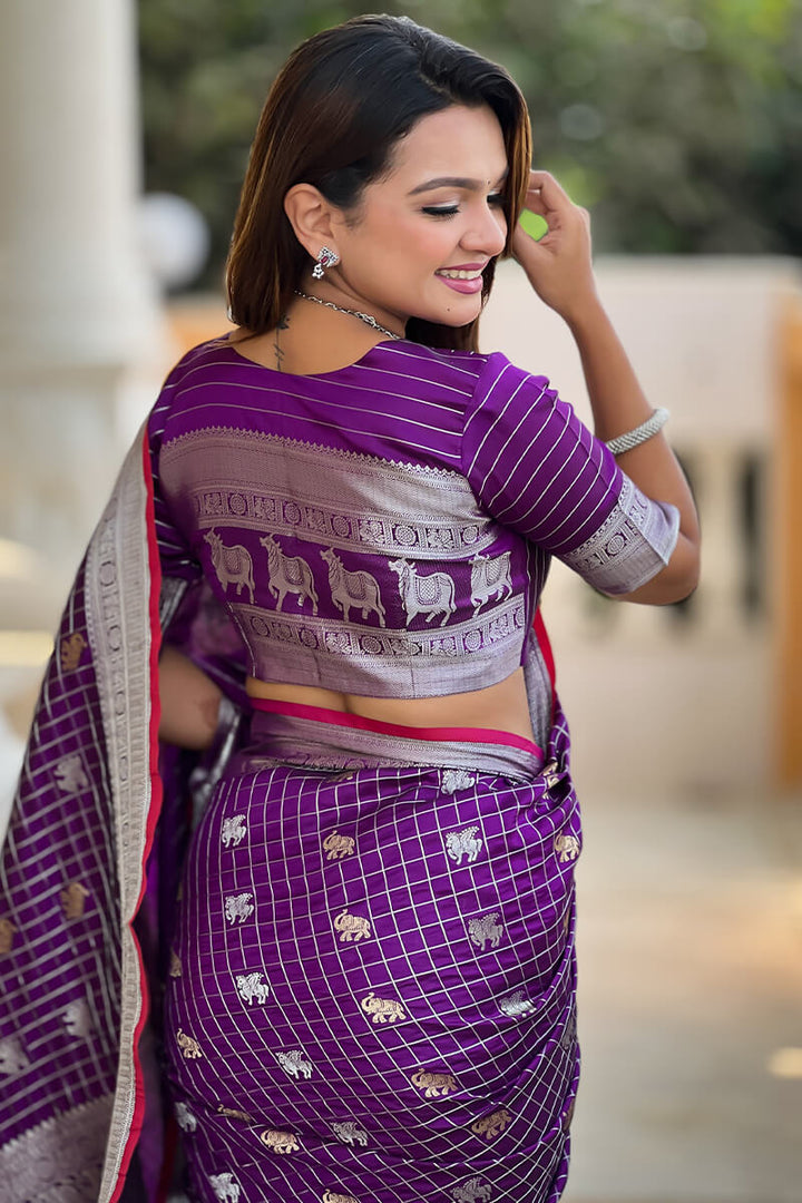 Eminence Purple Soft Banarasi Silk Saree