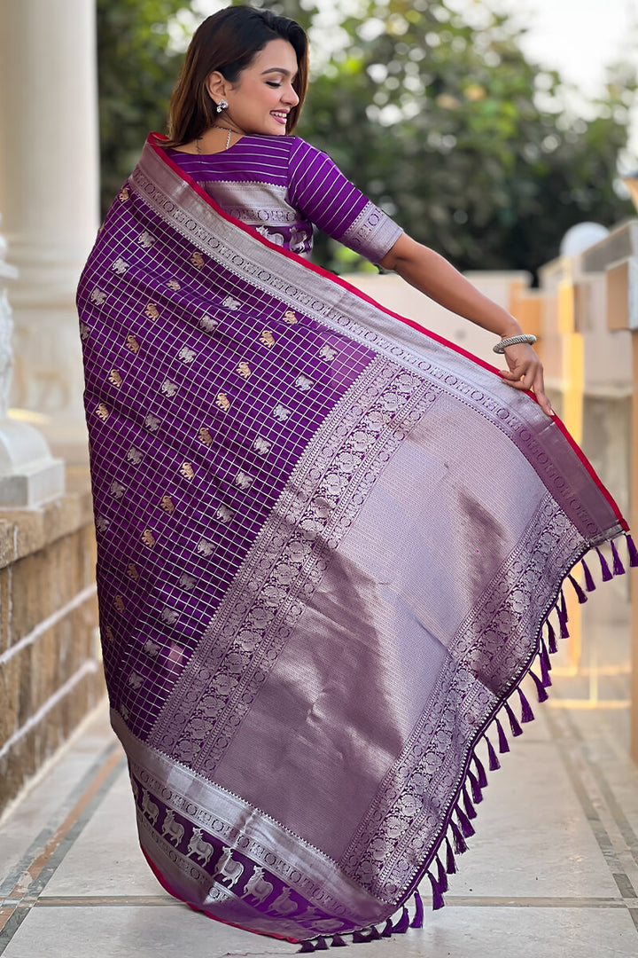 Eminence Purple Soft Banarasi Silk Saree