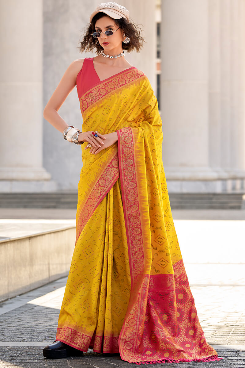 Equator Yellow Banarasi Soft Silk Saree