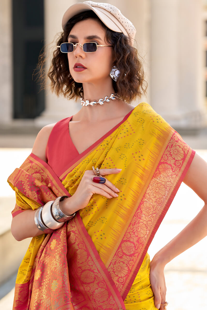 Equator Yellow Banarasi Soft Silk Saree
