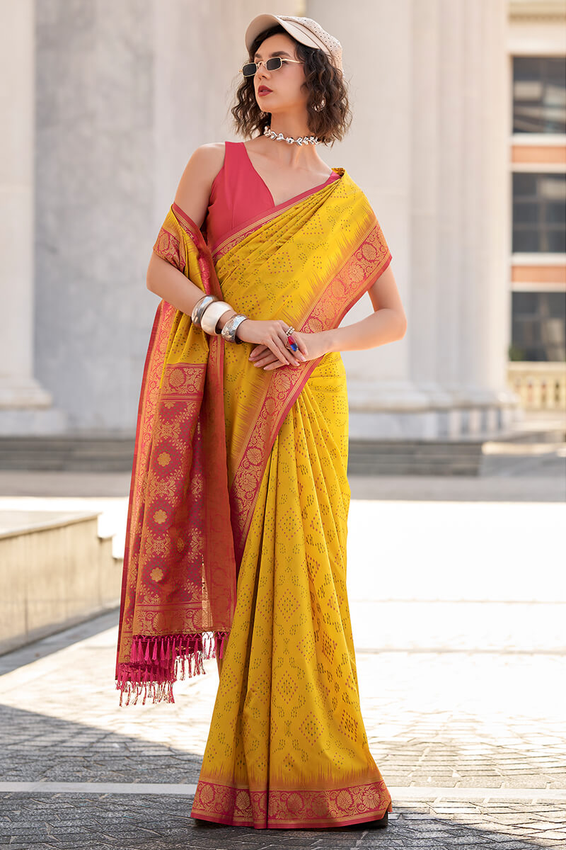 Equator Yellow Banarasi Soft Silk Saree