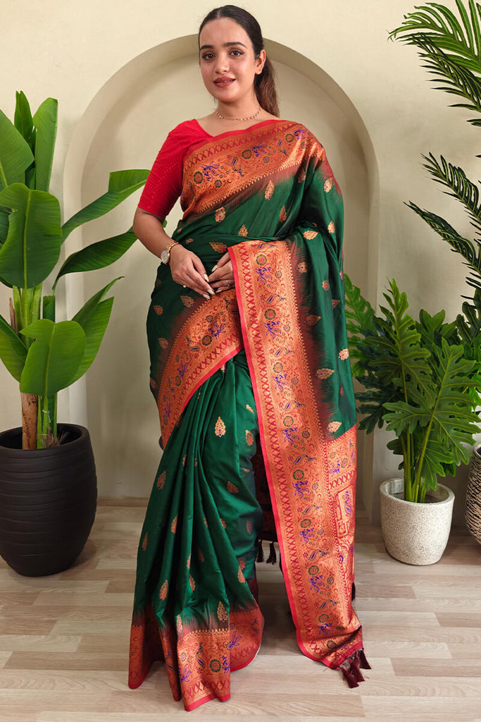 Everglade Green Zari Woven Banarasi Silk Saree