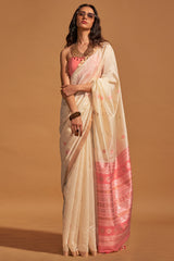Fawn Beige Zari Woven Banarasi Silk Saree
